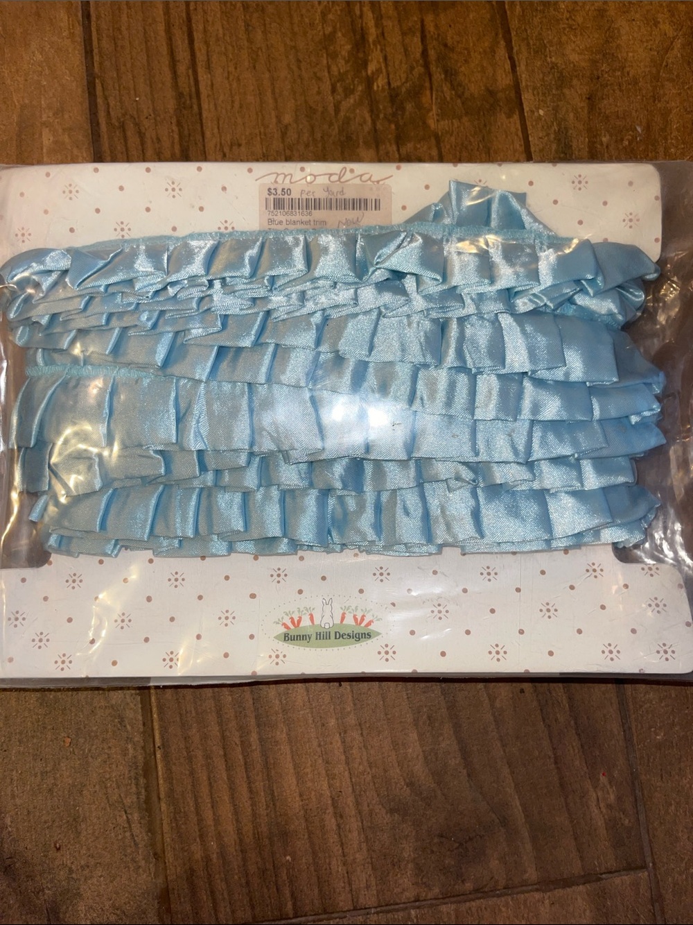 Vintage 1 1/4” Light Blue Satin Ruffle Trim